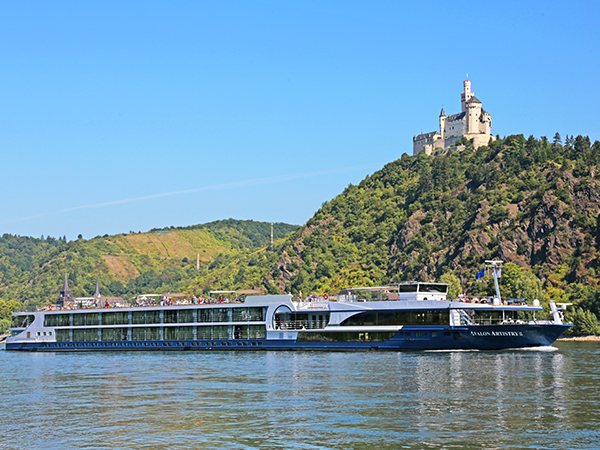 River cruise boat on river in Europe