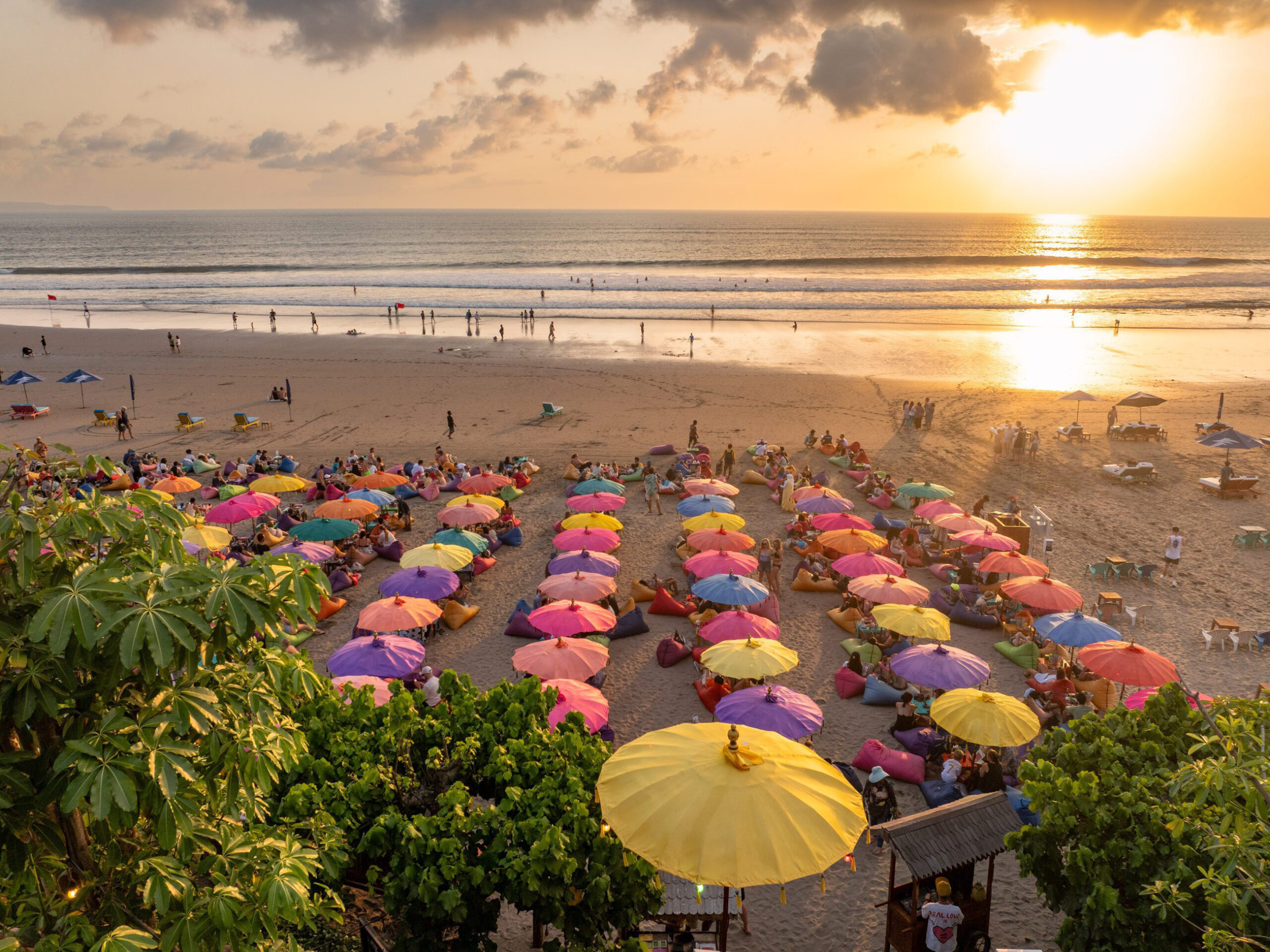 bright Balinese parasols at La Plancha, Bali