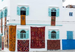 Typical arabic architecture in Asilah. Streets, doors, windows, shops.