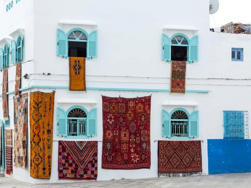 Typical arabic architecture in Asilah. Streets, doors, windows, shops.