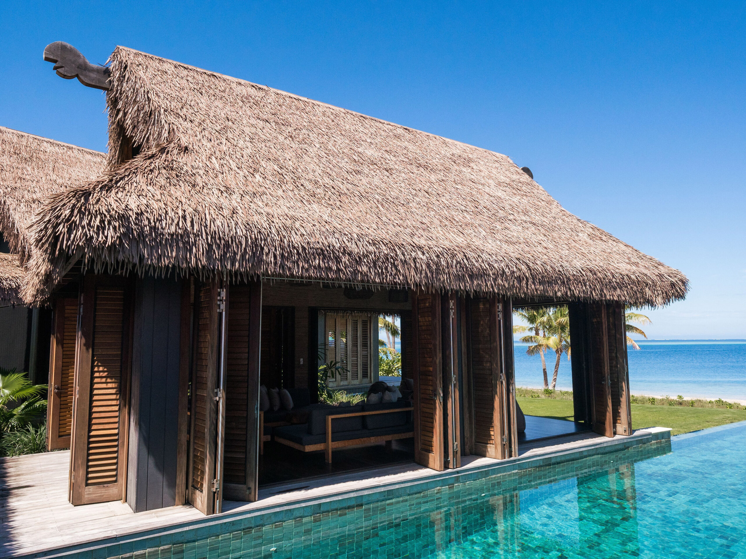 a beachfront bure with pool at Six Senses Fiji