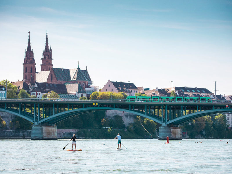 Paddleboarding on the Rhine, Basel Switzerland