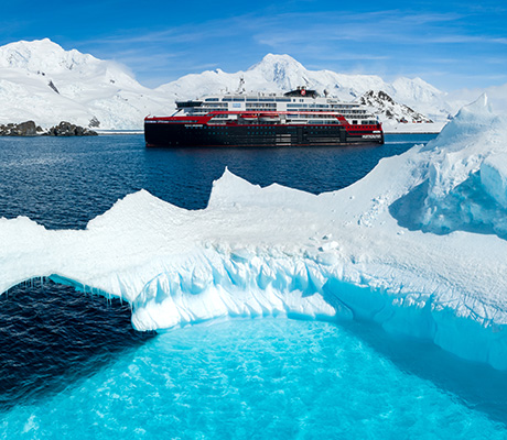 Hurtigruten's MS Roald Amundsen from afar, Antarctica