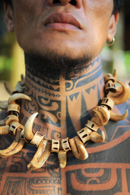 A local man bears a traditional Marquesan tattoo on Tahuatu