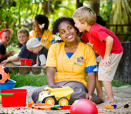 Outrigger Castaway employee and child, Fiji