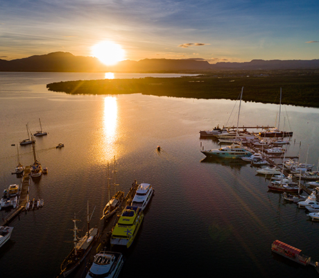 Sunset aerial view of anchorage, Fiji
