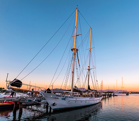 Yacht at anchored at marina, Fiji