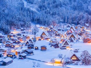 the snow-covered Shirakawa-go Village in Japan