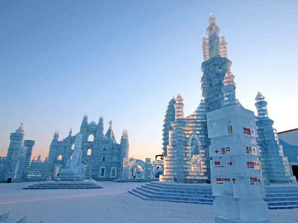 the snow structures at Harbin Ice Snow Sculpture Festival