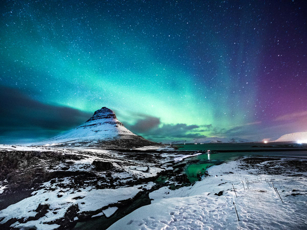 the Northern Lights in Mount Kirkjufell Iceland