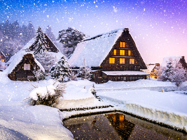 snowing in the Shirakawa-go Village in Japan
