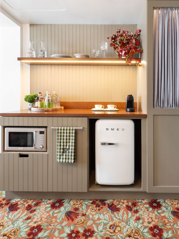 a clean and elegant kitchen inside the suites at Pali West Hollywood