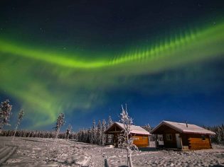 Full Moon, Aurora Borealis, Northern Lights Lodge Yukon Canada
