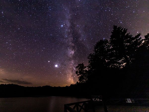 Starry sky and milky way, Lake Onneto, Hokkaido, Japan