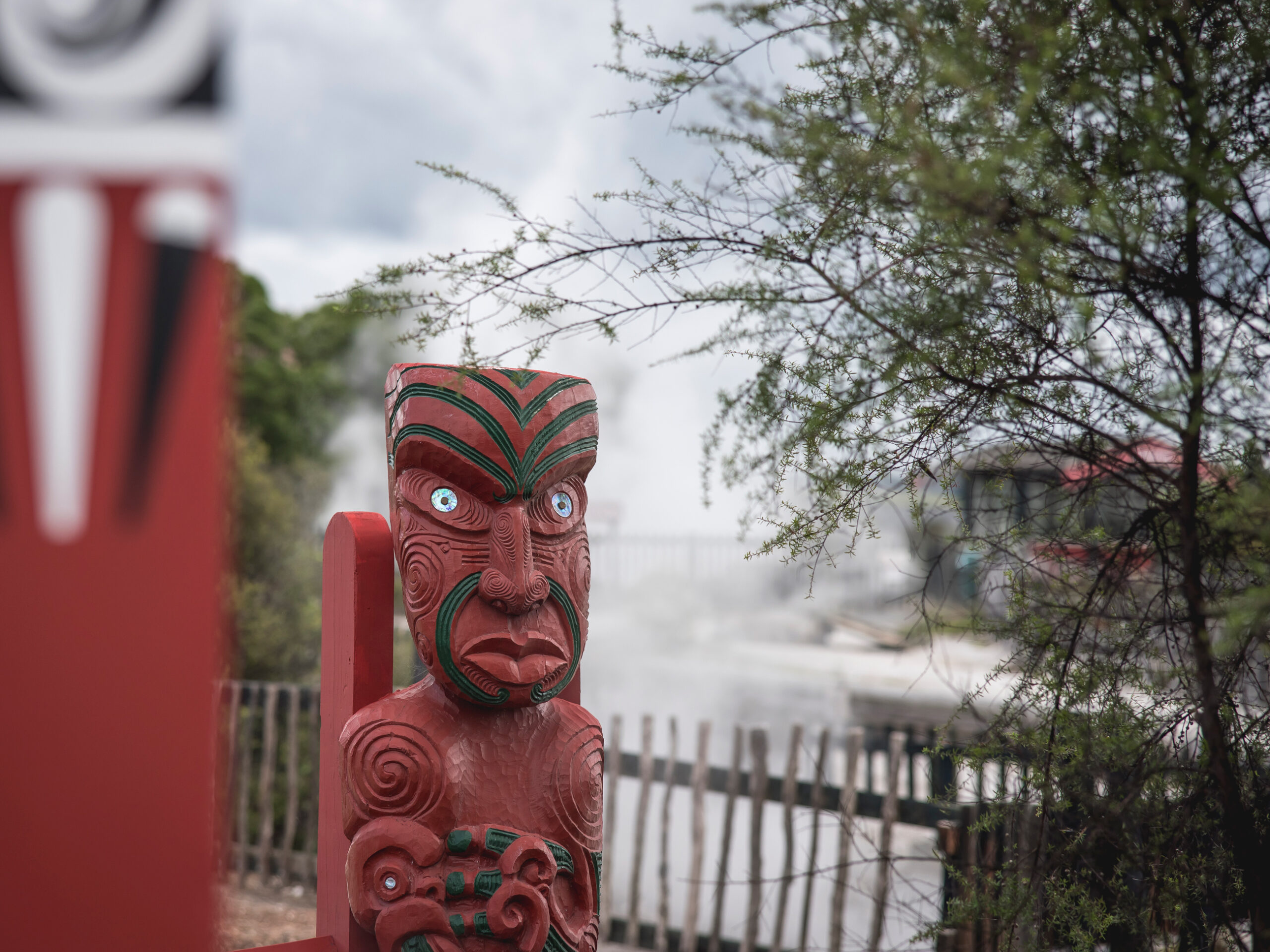 a traditional Māori carving in Rotorua