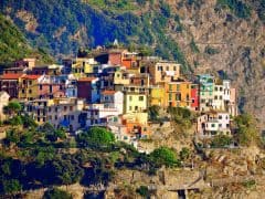 Houses on a hillside in the town of Corniglia, Liguria, northern Italy