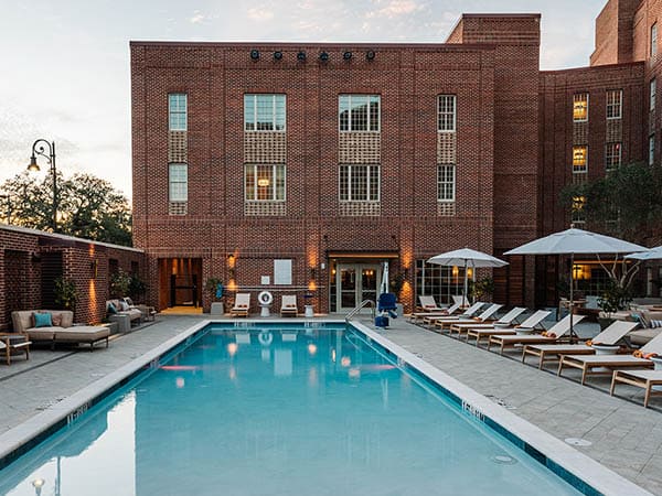Pool area, The Alida Hotel, Savannah, Georgia USA