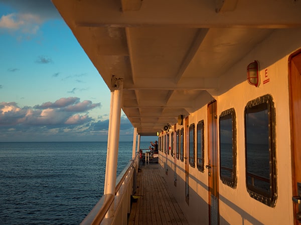 Cruise ship deck at sunset, Fiji Islands, Oceania