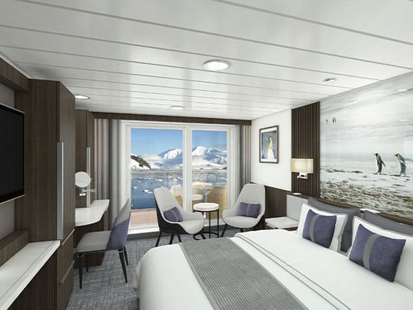 Stateroom with a balcony and ocean view, Sylivia Earle, Aurora Expeditions