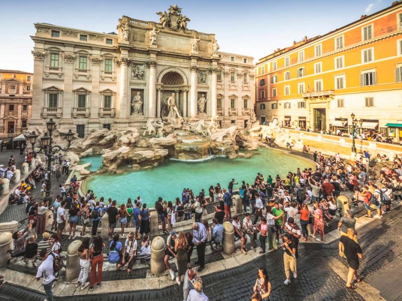 Tourists at Trevi Fountain.