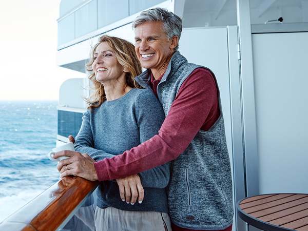 An elderly couple aboard a Holland America Cruise ship