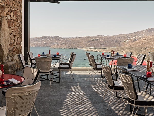 Dining interiors of Avaton Resort in Mykonos, Greece