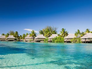 Over-water bungalows in Bora Bora, Tahiti