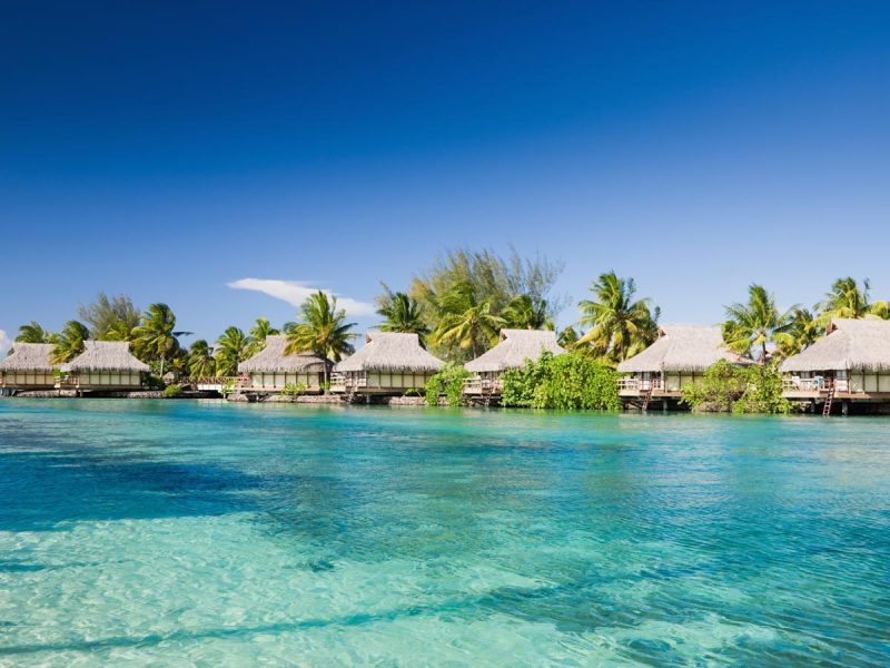 Over-water bungalows in Bora Bora, Tahiti