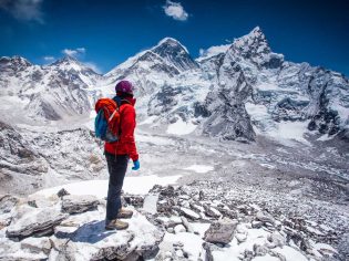 woman looking at view on Himalayas