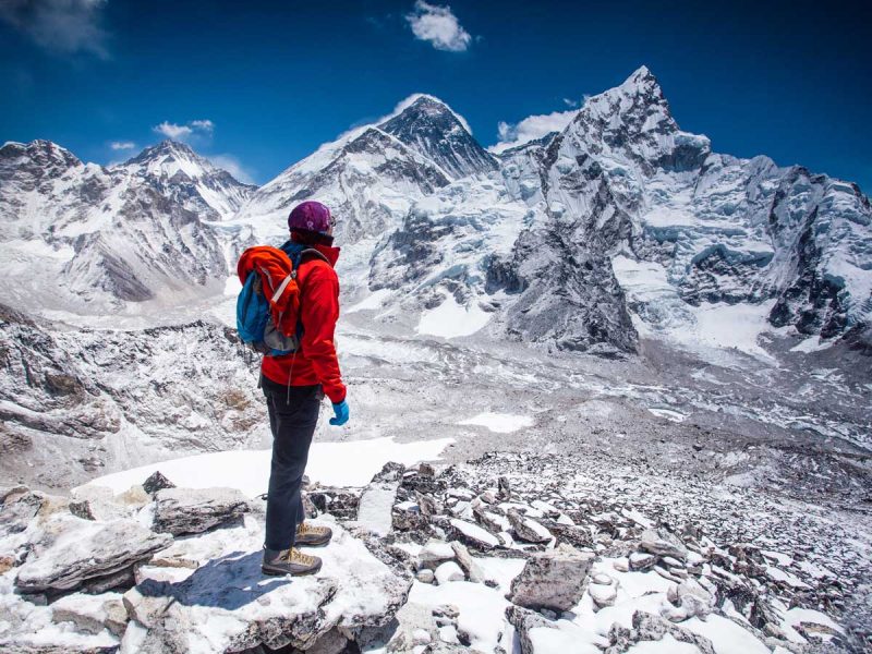 woman looking at view on Himalayas