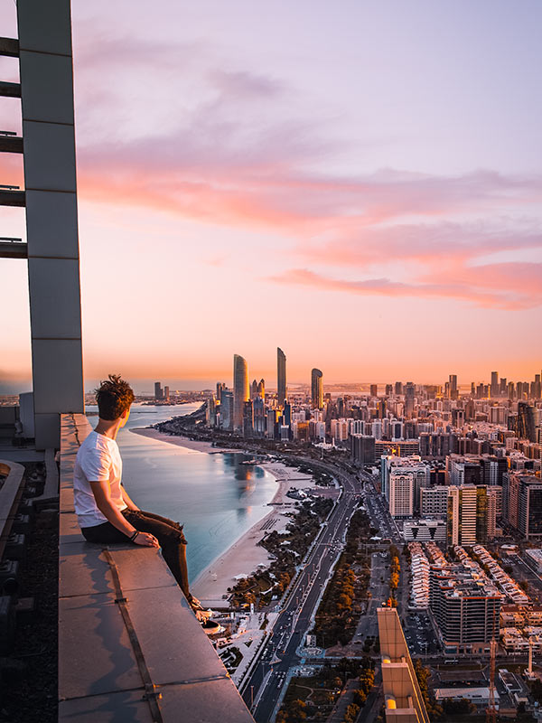 Abu Dhabi city skyline at sunset