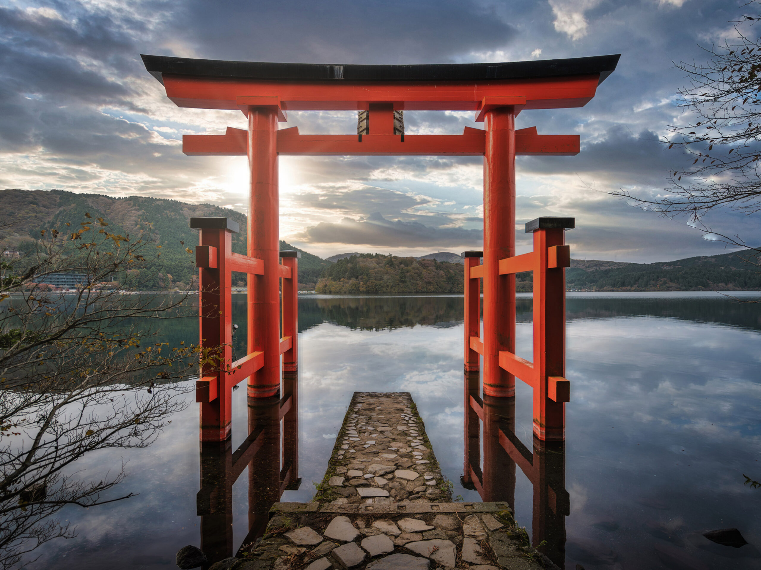 red torii gate in Hakone