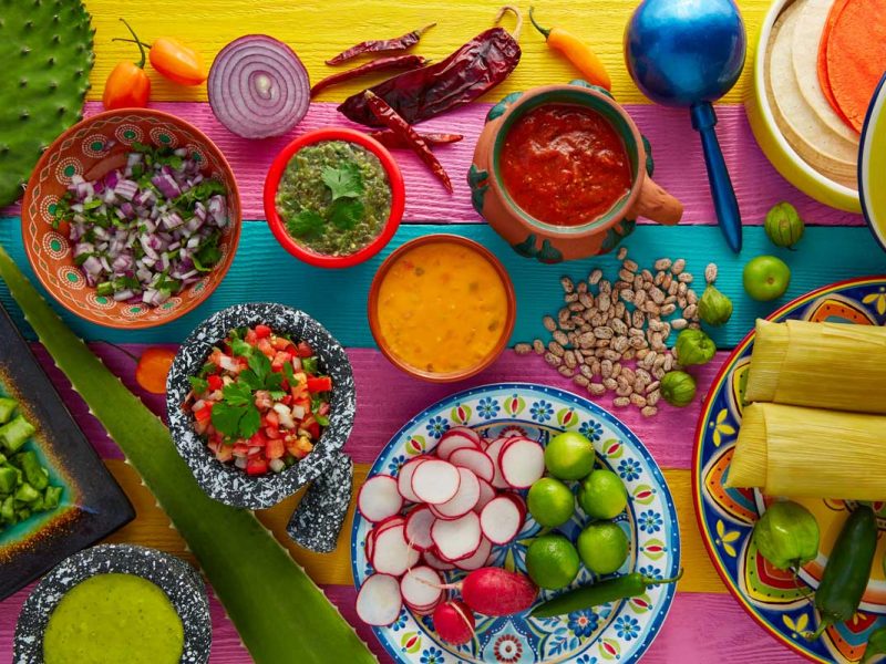 a mexican food mix with sauces nopal and tamale agave guacamole