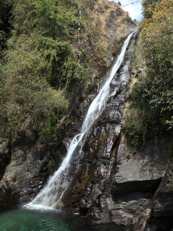 a close-up view of the Bhagsu Waterfall