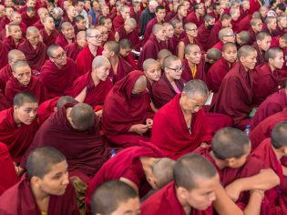 Buddhist monks sitting together in Dharamshala