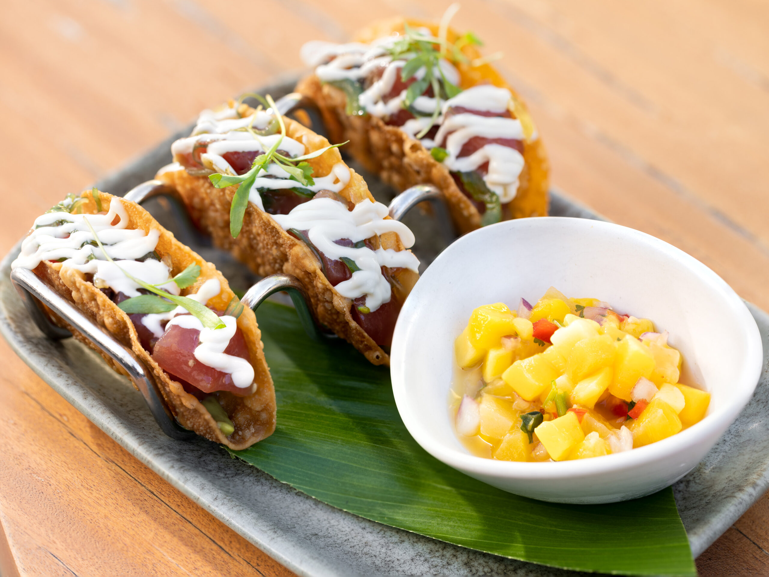 Wonton poke tacos from The Hideout at The Laylow in Waikīkī
