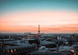 View on eiffel tower at sunset, paris, france