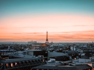 View on eiffel tower at sunset, paris, france