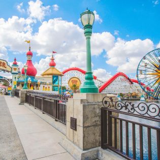 Incredicoaster and Pixar Pal-A-Round ferris wheel attraction at in Disney California Adventure Park