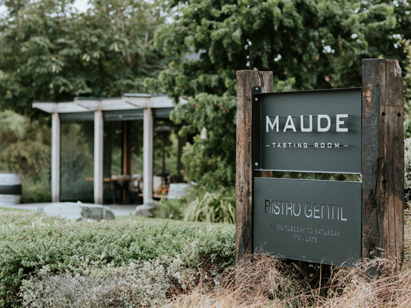 Maude Wines sign in Central Otago New Zealand.