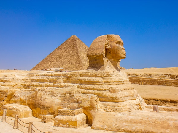 the Great Sphinx and the Pyramid of Cheops i giza, Egypt