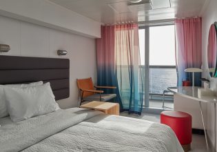 the interior of sea terrace inside the cabin, Virgin Voyages’ Resilient Lady