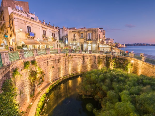 a scenic landscape at Arethusa Spring, Sicily