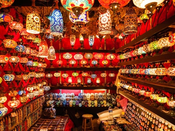 vibrant lamps inside the Grand Bazaar in Istanbul