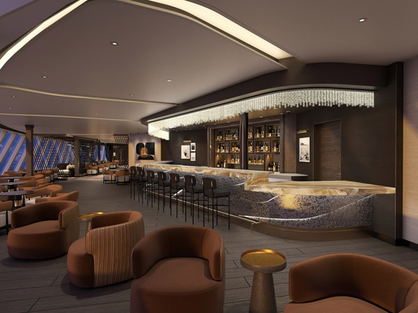a dimly lit lounge and bar onboard Norwegian Viva