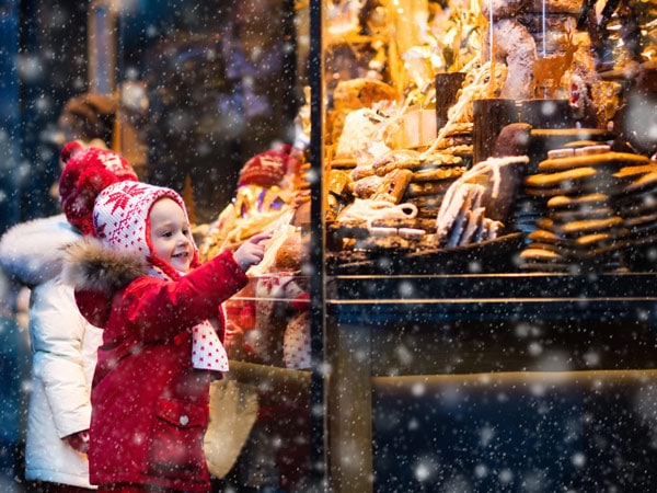 children at Munich Christmas Market on a winter day