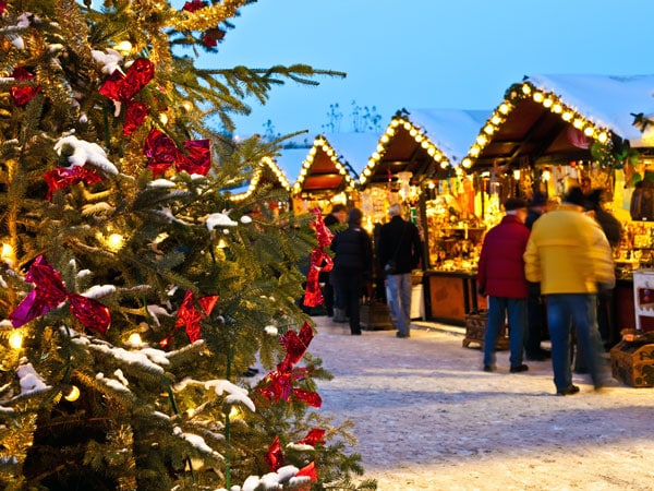 a Christmas market in Germany on a winter day