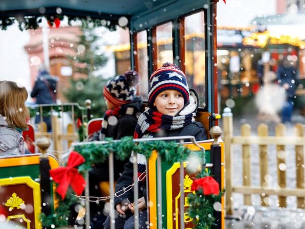 children riding a Christmas tram in Nuremberg