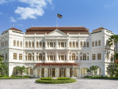 the hotel exterior of Raffles Singapore