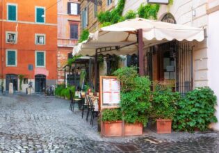 a Trastevere restaurant at an old street in Rome